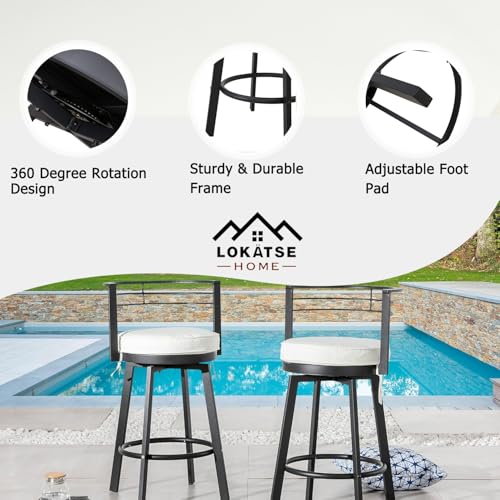 Image of LOKATSE HOME 8 Pieces Outdoor Swivel Bar Stools Set Armless Bistro Furniture Patio Height Metal Chairs with Cushion
