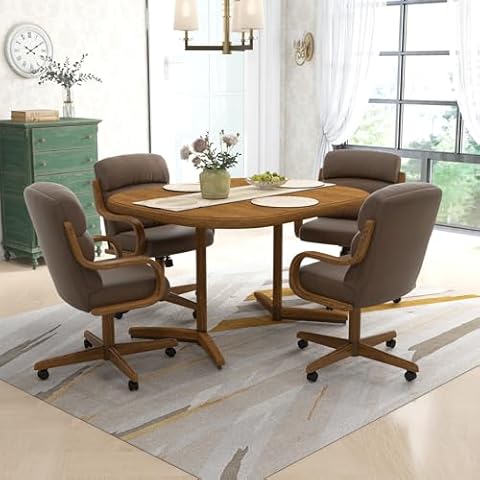 Chromcraft 5-Piece Dining Table Set for 4 Person Expandable Dining Table with Chairs Kitchen and Dining Room Furniture Dining Table and Chairs Set(Chestnut-Mocha) Cover