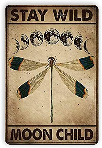 Targa in metallo con libellula e luna con bambini in natura, per bar, club, caffetteria, famiglia, cucina, decorazione per cucina, decorazione da parete, 20 x 30 cm