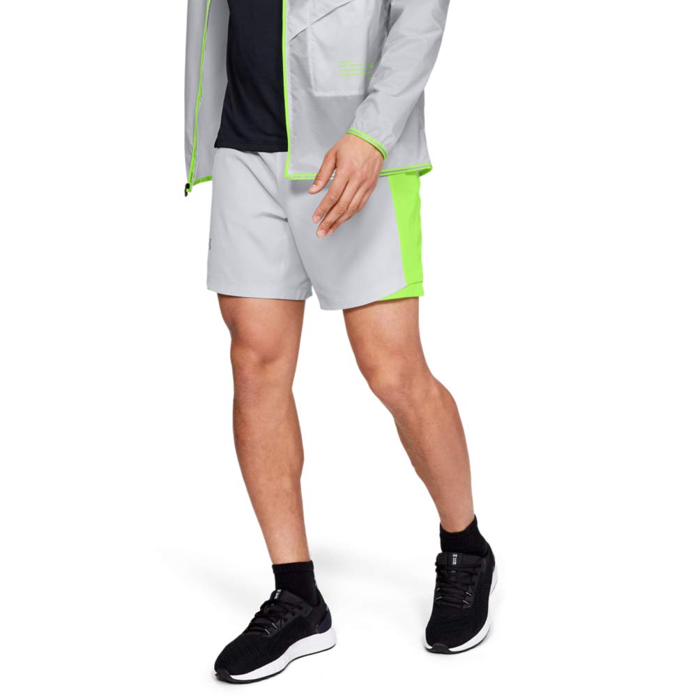 Under Armour Men Qualifier Speedpocket 7'' Short - Halo Gray/Lime Light/Reflective (014), Large