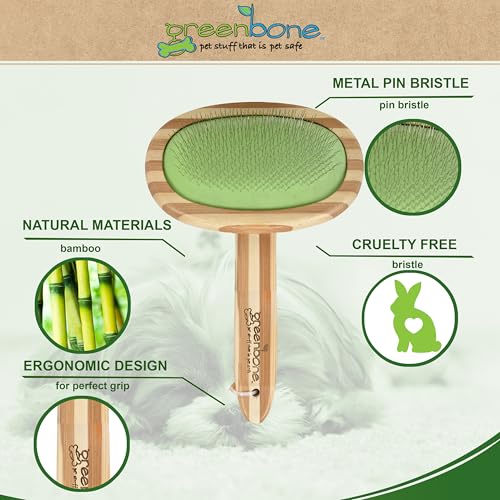 Image of Greenbone Pet Spa Slicker Brush - All-Natural Bamboo Pet Grooming Tool - Entirely Made from Sustainable Bamboo for Dogs & Cats.