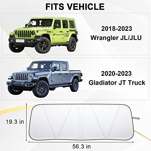 Pimcar Windshield Sunshade Compatible With 2018-2023 Jeep Wrangler Jl Jlu & 2020-2023 Jeep Gladiator Front Window Shade Sun Visor Protector Blocks Uv Rays Foldable With Storage Pouch #TOP1