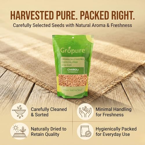 Image of GroPure Organic | Chironji Seeds 100g | Raw Charoli | Almondette Kernels | Chiraunji | Chemical-Free | For Kheer, Halwa & Payasam | Chironji Dry Fruit | Sarapappu