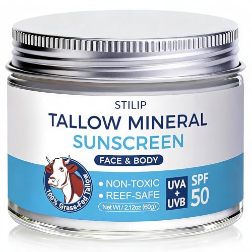 Stilip Organic Beef Tallow Sunscreen-SPF 50 with Zinc Oxide,Non-Toxic 2-in-1 Moisturizer & Mineral...