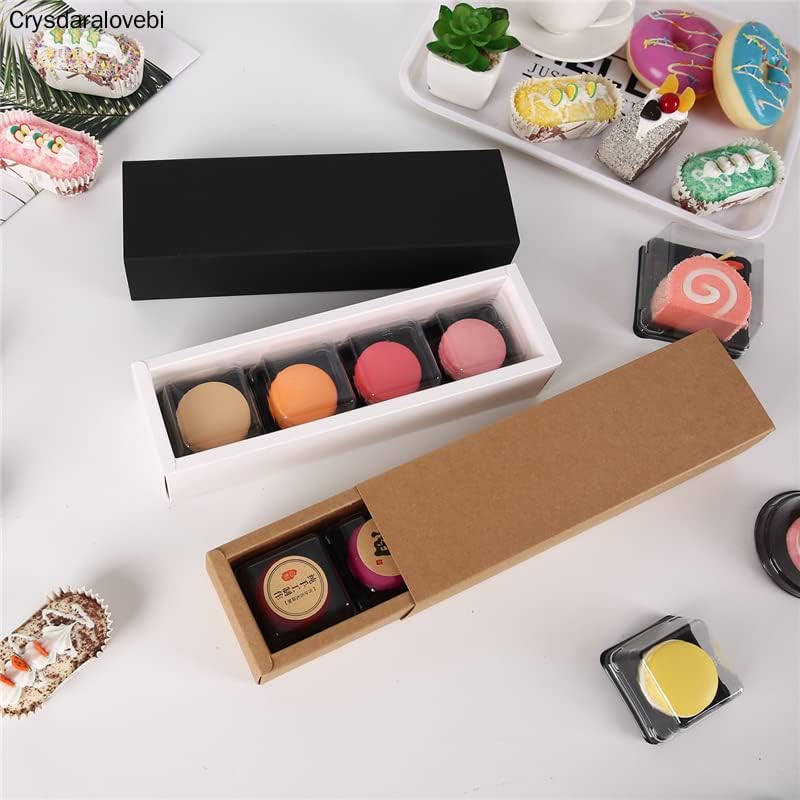 20pcs Drawer Type 4 Pack Macarons Pastry Box Cage Baking Cookies Cookie Pastry Box Handmade Biscuit Part Gaft (Black)