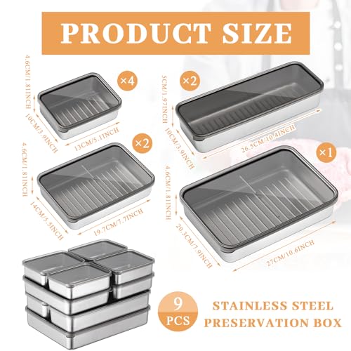Hushee 9 Pack Bacon Cheese Container for Refrigerator, 304 Stainless Steel Airtight Deli Meat Container, Dishwasher Safe - Additional View