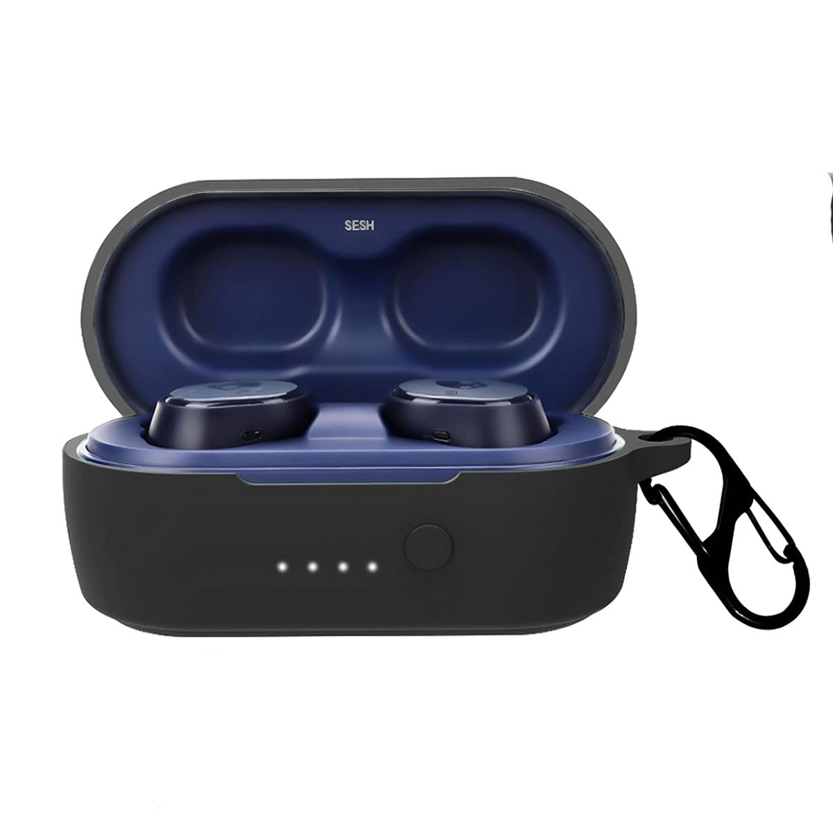 KACA Protective Shockproof Silicone Cover Case with Buckle Compatible with Skullcandy Sesh Evo Earbuds(Black)