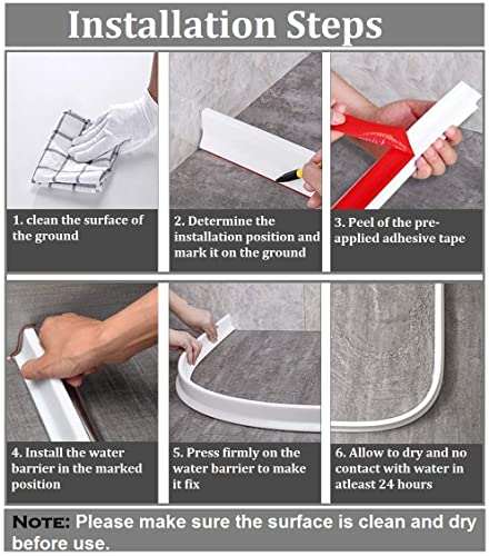 Image of Silicone Water Stopper with Glue Collapsible Threshold Water Dam Barrier Strip for Shower, Self-Adhesive, Bathroom Tub Water Retaining Stopper Bendable, Dry and Wet Separation Strip 2 Meter