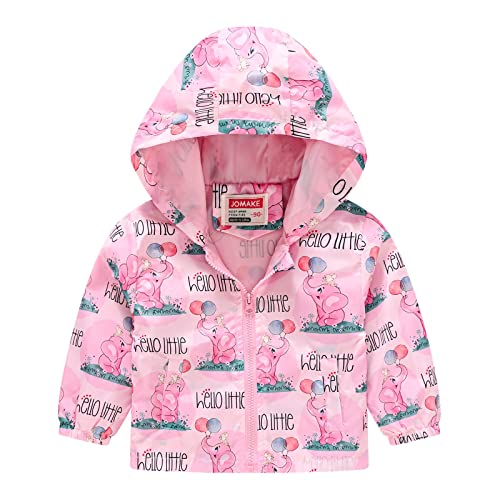 Windbreaker Jacket for Toddler Girls Outdoor Hiking Lightweight Hooded Coat Kids Zip Up Cute Print Outerwear