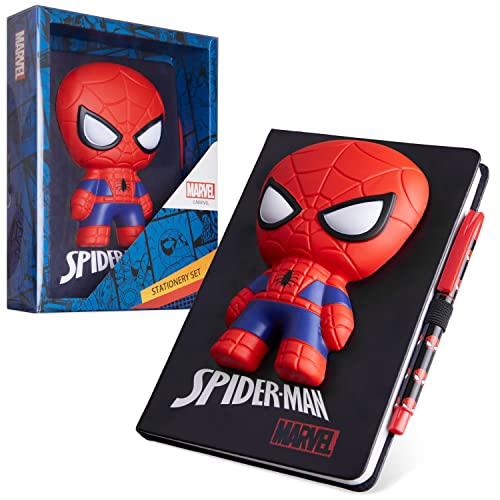 Marvel Spiderman Set Cancelleria con Agenda A5 e Penna, Quaderno Spiderman 3D Gadget Originale