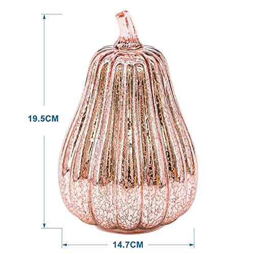 Image of Romingo Mercury Glass Pumpkin Light with Timer for Halloween Pumpkin Decorations Fall and Thanksgiving Decor, Rose Gold, 8.7 inches