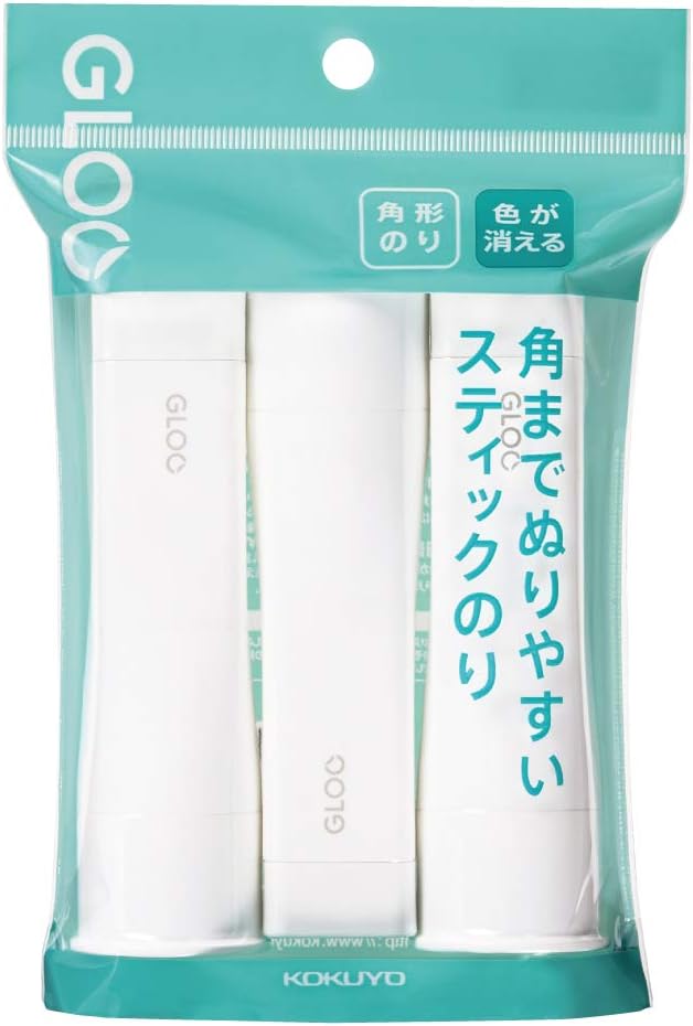 KOKUYOGloo Square Glue Stick, Color Disappearable, Medium Size, Pack of 3, Japan Import (TA-G312-3P)