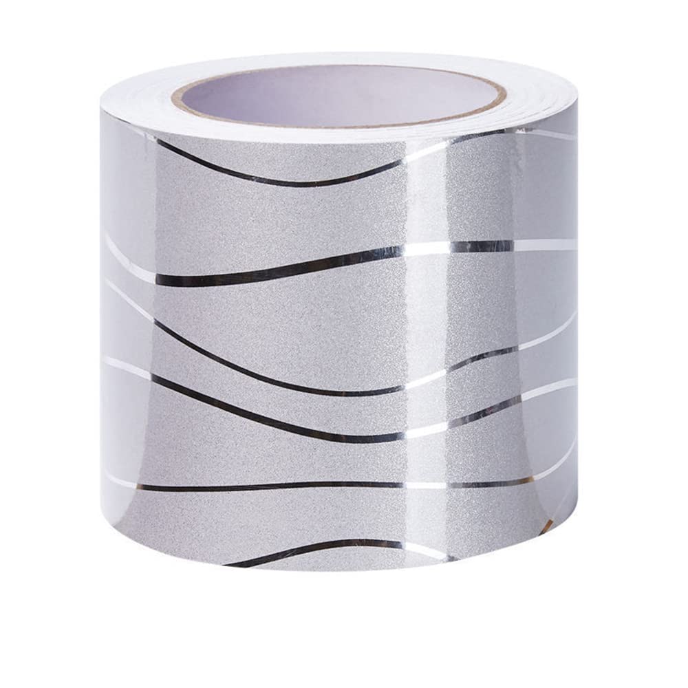 VisitRyl Wallpaper Border Peel and Stick for Bathroom Wall Border Sticker Home Ceiling Decorative Border Silver Wave 30cm X 500cm