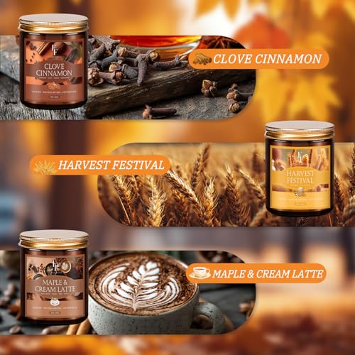 Image of Fall Candles Set, 6 Pack Candles for Home Scented Natural Soy Wax, Autumn Gifts Set for Women Men, Fall Fragrance of Pumpkin /Cinnamon /Vanilla Cupcake /Apple /Harvest /Latte