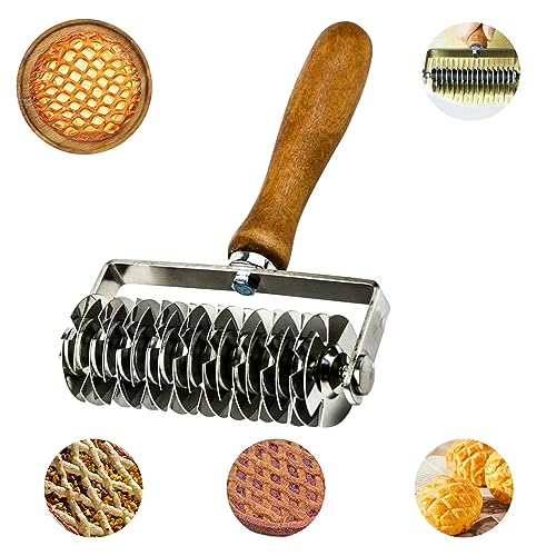 Rouleau a Croisillons Pate, Rouleau à Losange pour Pâtisserie avec Manche en Bois Rouleau de Grille de Pâte, Coupe Rouleau à Pâtisserie Treillis Pâte...