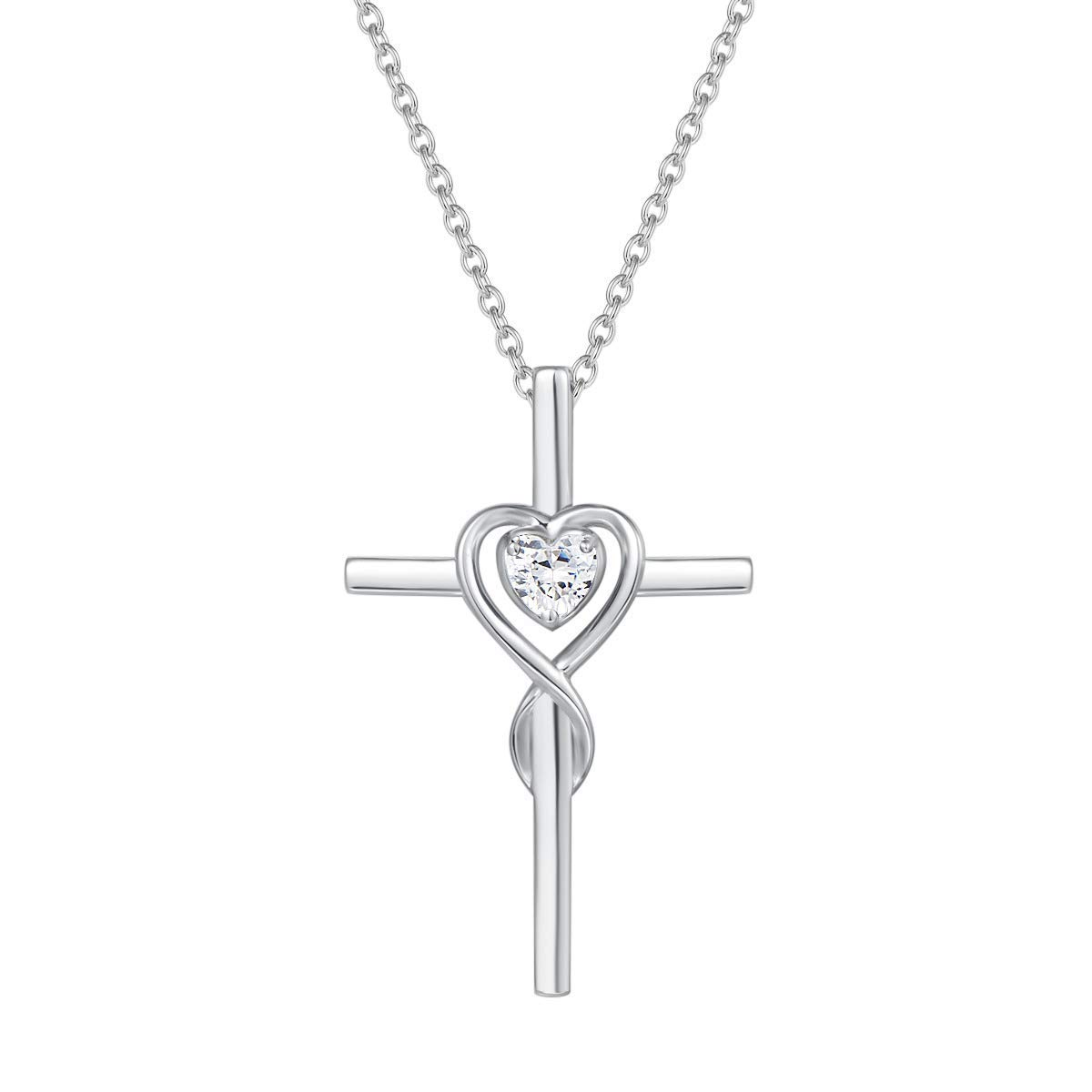 FANCIME Damen Halskette mit Unendlichkeit Symbol Kreuz Anhänger Kette Infinity aus 925 Sterling Silber mit Edelstein Herz Form - Verstellbar Kettenlänge: 40 + 5 cm