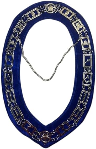 Masonic Regalia Blue Lodge Chain Collar Silver Plated Blue Backing