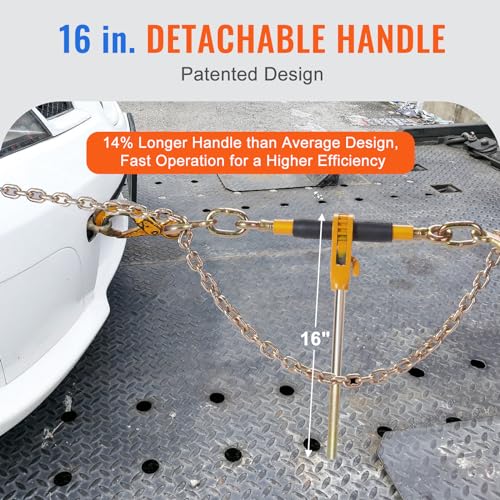 VEVOR 3/8"-1/2" Ratchet Chain Binder with Chain, G80 12000 lbs Secure Limit, Heavy Duty Load, Labor-Saving Anti-Skid Handle, Tie Down Hauling Chain Binders for Flatbed Truck Trailer, 2 Set & Yellow