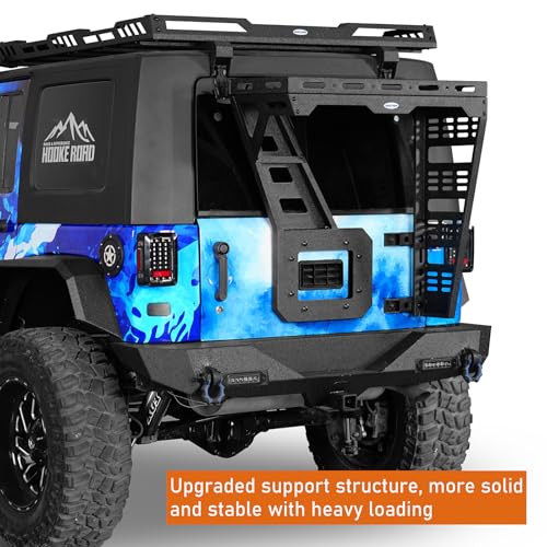 Image of Hooke Road JK Spare Tire Cargo Basket Rack for 2007-2018 Jeep Wrangler JK & Unlimited 2 /4 Doors, Rear Steel Storage Tray Luggage Carrier with Reinforced Tailgate Hinge Kit
