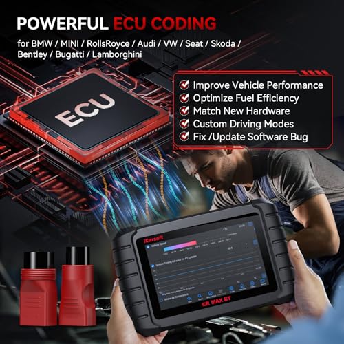 iCarsoft CR Max BT (Enhanced) Wireless Bidirectional Diagnostic Tool, ECU Adaptation/Teach-in, 49+ Reset All System Touchscreen Battery Registration ECU Coding OBD2 Scanner with 38Pin + 20Pin Adapter