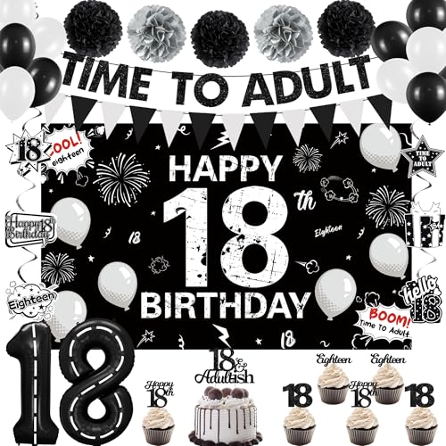 Image of Holkcog Black 18th Birthday Decorations for Girls Boys