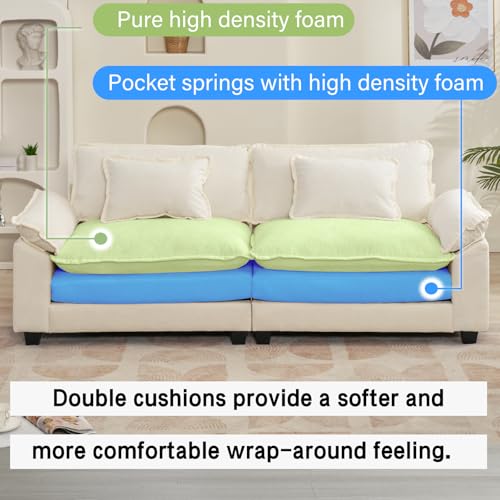 Image of Oprisen 86 inch Modular Sectional Sofa, Comfy Cloud Couch Sectional Sofa, Chenille Sofa Sleeper Deep Seat Sofa with Throw Pillows for Living Room (Beige White, 86 inch- Loveseat)