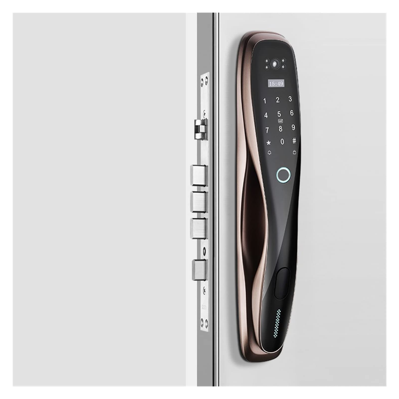 Serrure de porte intelligente WiFi avec caméra connectée et lecteur d'empreinte digitale - Or