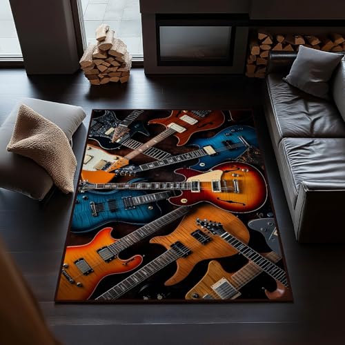 Tapete decorativo rectangular 5x7 pies guitarra eléctrica miniatura 5