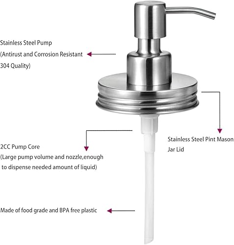 Miniatura 2 de Amolliar Bomba Dispensadora de Jabón Líquido de Tarro de Masón, Tapa de Acero Inoxidable Resistente a la Oxidación, Linda Decoración de Granja para