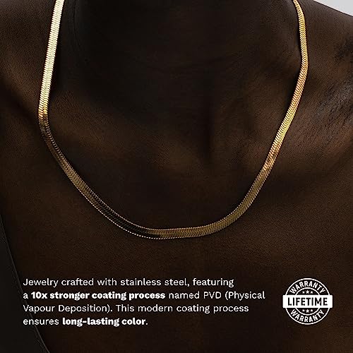 Hey Harper Nassau Necklace - Waterproof & Sweatproof Simple Womens Necklaces for Everyday Wear - Silver, Rose Gold, Gold Necklaces for Women - Stainless Steel Necklace - Herringbone Chain with 14k Golden Color PVD Coating - Necklaces for Women Trendy (Gol