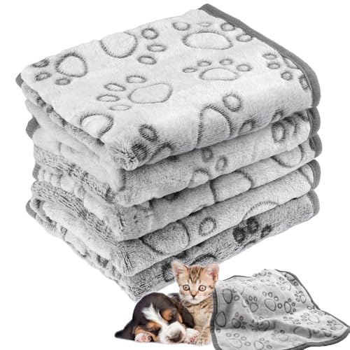 Vylro 5 Pezzi Coperta per Cani e Gatti in Flanella Antipelo,60cm x 40cm Copertina Gatto,Lavabile,Grigia Copertina Cane Piccola Taglia,Coperte Pile Cani perr Divani,Pavimento,Letti e Seggiolini Auto