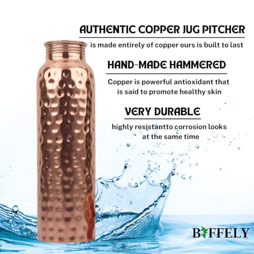 Image of 100% Pure Copper Water Bottle for Drinking - Extra Large 34 Oz Wide Mouth, Hammered Ayurvedic Copper Water Bottle - Handcrafted Leak-Proof Vessel, Reusable, BPA-Free & Travel Friendly