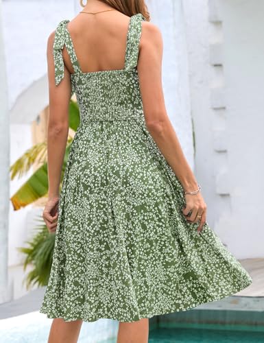 Kranda Women 2025 Summer Fall Ruched Midi Dress Casual Spaghetti Strap V Neck Flowy Boho Floral Sundress with Pockets3