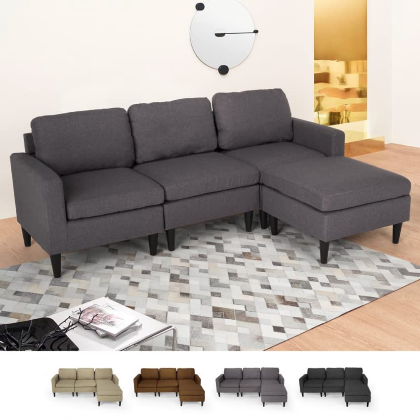  Produce Shop Divano 3 posti braccioli con Pouf in Tessuto Salotto Moderno Elegante Steffy - Grigio