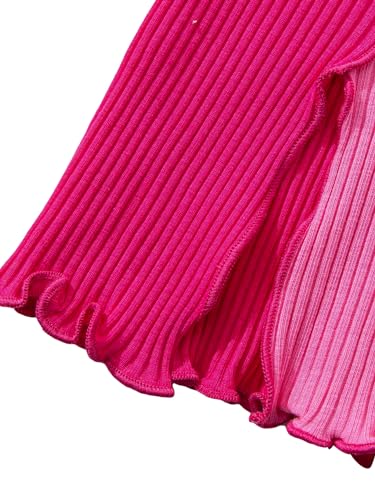 Image of Floerns Toddler Girl's 2 Piece Outfit Colorblock Short Sleeve Tee Shirts with Pants Set Hot Pink 5Y