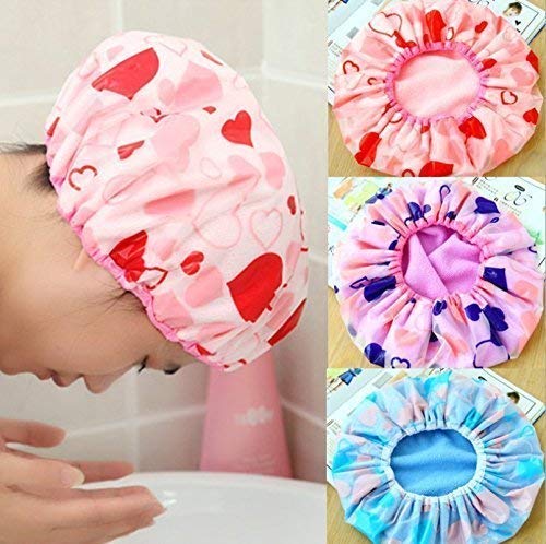 plenzoReusable Printed Shower Cap with Elastic Band for Home Use/Salons/Spa/Hair Treatment/Beauty Parlours for Both Men and Women Bathing Accessor (Multicolour) -Set of 3 Pieces