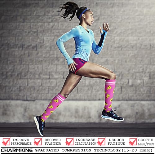 Image of CHARMKING Compression Socks for Women & Men Circulation (8 Pairs) 15-20 mmHg Best Calf Socks Support for Athletic Cycling