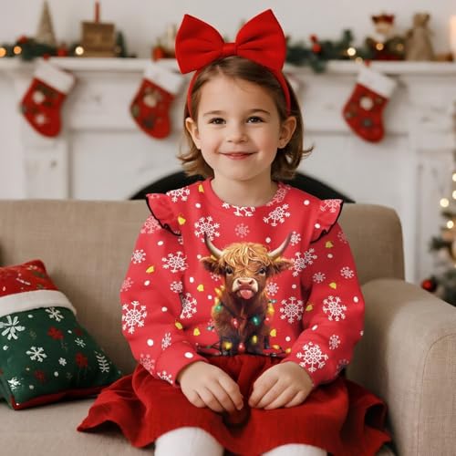 Toddler Long Sleeve Shirts Ruffle Christmas Sweatshirts for Girls Crewneck Pullover Holiday Tops 1-8 Years3
