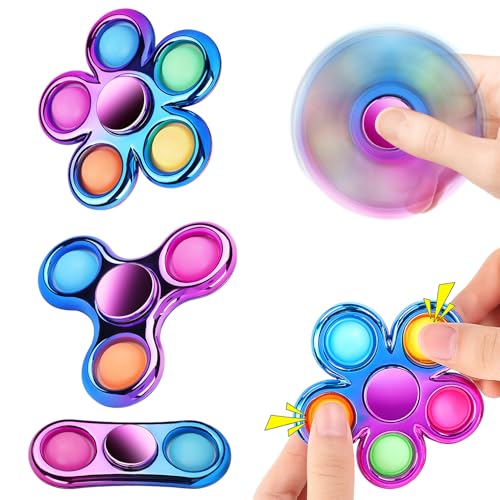 3 Pack Fidget Spinners for Kids & Adults, Pop Fidget Spinner Toys Bulk Sensory Fidget Toys for ADHD, Stress & Anxiety Relief – Party Favors, Goodie Bag Stuffers, Birthday Gifts, Classroom Prizes