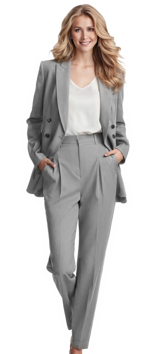 Double Breasted Office Work Suit 2 PC Slim Fit Business Pants Suit Peak Lapel Prom Outfit