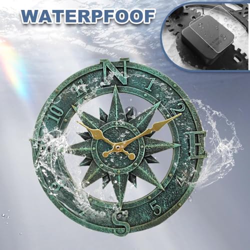 KUNY Gartenuhr Wetterfest Outdoor, Badezimmeruhr 30cm Vintage Dekorativ Ornament Wanduhr Wasserdicht Moderne Uhr Aussenbereich Wanduhr