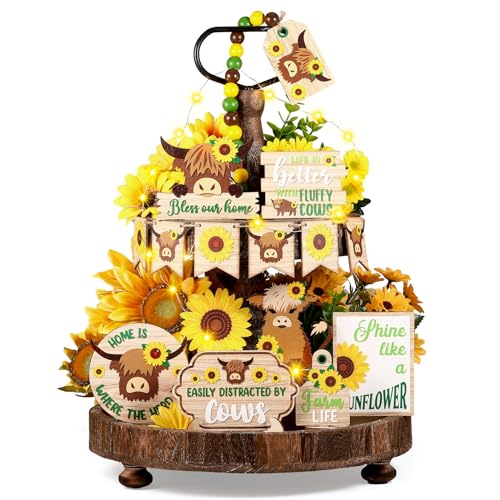 GlikCeil 20 Pcs Highland Cow Tiered Tray Decor...