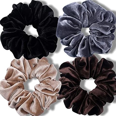IVARYSS Extra Large Scrunchies for Women's Thick Hair, Premium Velvet Soft Jumbo Scrunchy, XL 6 inch Big Elastic Band Hair Accessories, 4 Pack, Neutral Cover