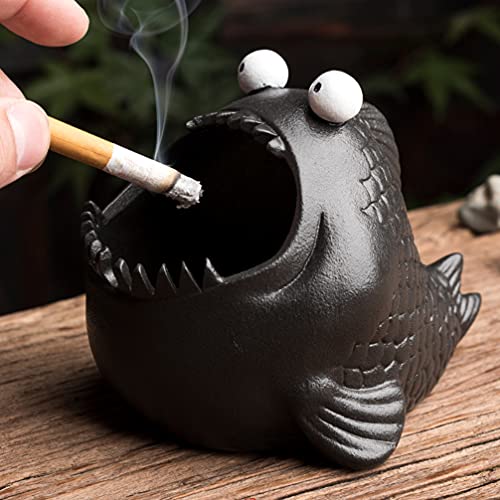 Beavorty Ceramic Ashtray Piranha Fish Figurine Fish Statue Cigarettes Smoking Ashtray Candy Dish For Home Party Car Dashboard Decoration #TOP2