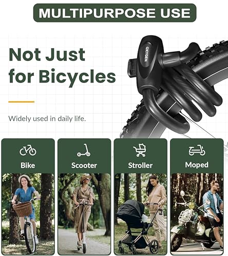 Image of OXYGEN Cycle Lock with Key Bicycle Cable Key Lock Heavy Duty Steel Cable Lock for Cycle Anti Theft Bike Lock Weather Resistant PVC Coated Portable Bicycle Lock for Cycle Scooter Gate Black