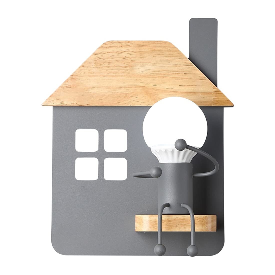 Applique Da Parete Umanoide Per Cameretta - Lampada Creativa Con Portalampada E27 - Grigio