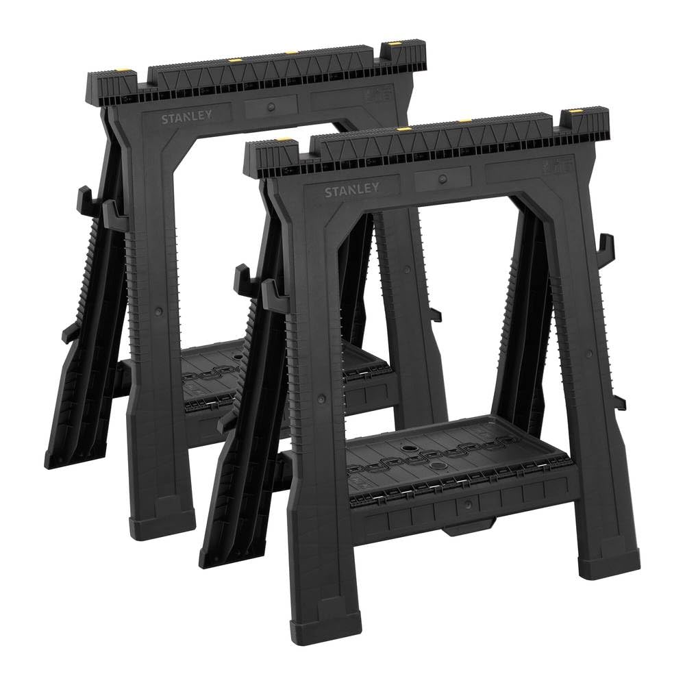 STANLEY Folding Workbench Sawhorse, Twin Pack, Ultra Cvompact, Folds Flat, Up to 450kg Max Load Capacity, STST1-70713