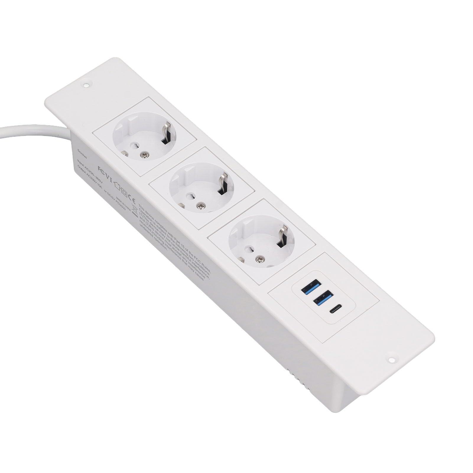 Domary Listwa Zasilająca z USB C, 3 Gniazda AC (White)