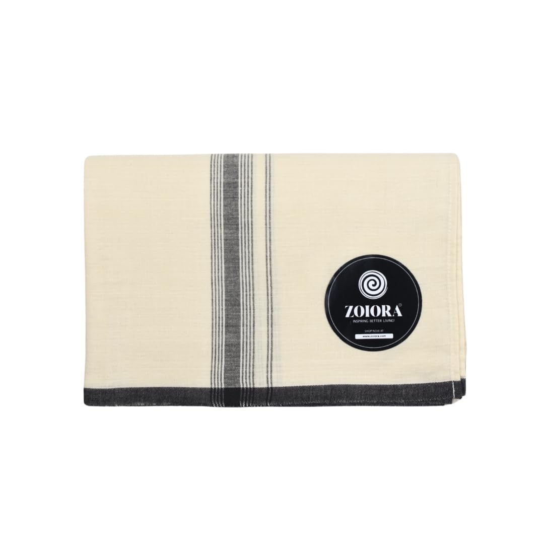 zoiora Premium Pure Cotton Lungi | Premium Ethnic Wear | Cream Lungi For Men | Hem-Stitched 100% Cotton Mundu | Single Dhoti | Pure Cotton Lungies For Men-picture-37