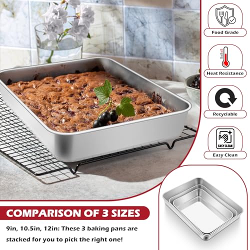 Leonyo Rectangular Cake Pan, 12⅓ x 9¾ x 2 Inch Stainless Steel Baking Trays, Nonstick & Oven Safe, Deep Lasagna Pan for Focaccia, Bread, Brownies, Casseroles by Leonyo - Image 3